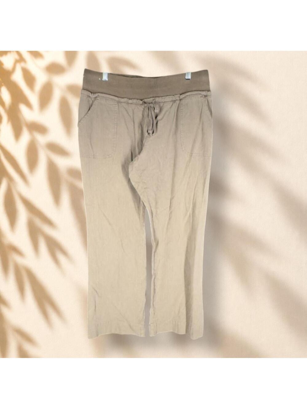Liz Lange Pants Women 12 Maternity Brown Striped Mid Rise Flat Front Drawstring